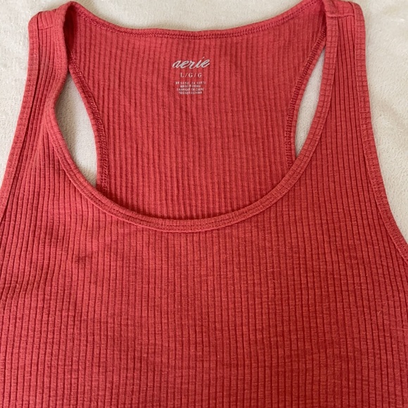 Aerie Red Ribbed Racerback Cropped Front Tie Tank Top size Large - Picture 2 of 8